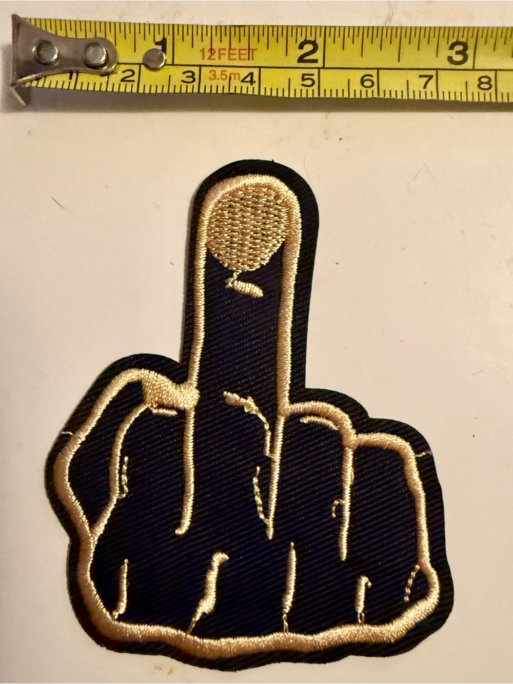 Gold and Black Embroidered Middle Finger Patch - Men Accessories